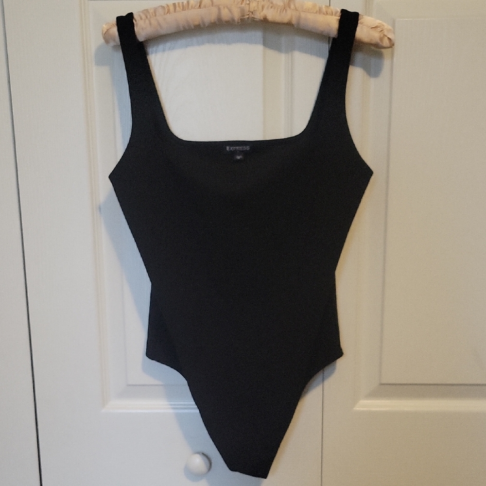 Express | Jet Black Square Neck Sleeveless Bodysuit